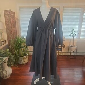 AVN Italy Peasant Puff Sleeve Empire Waist Maxi Dress Blue Size 40 US 10